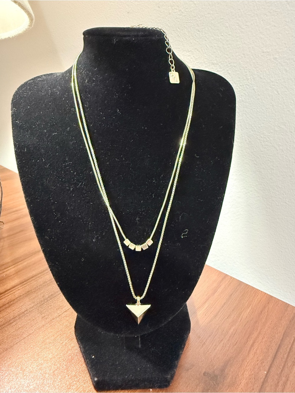 Gold Double-Strand Geometric Triangle Pendant Necklace